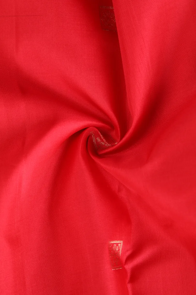 Rose Red Soft Silk Saree with Gold Zari Buttis (small Dots Or Motifs) view 4