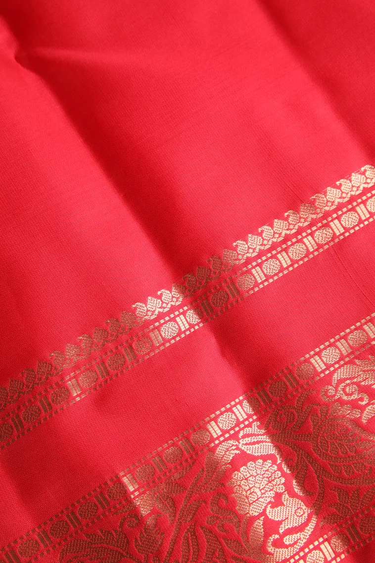 Rose Red Soft Silk Saree with Gold Zari Buttis (small Dots Or Motifs) view 3