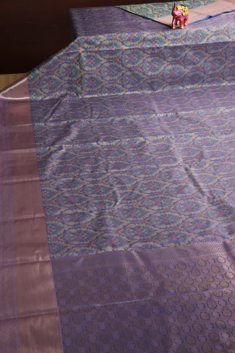 Pistachio Green Soft Silk Sarees with Bronze Zari Floral Patterns view 2