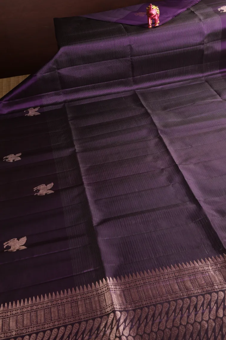 Viola Purple Soft Silk Saree with Gold And Silver Zari Stripes view 2