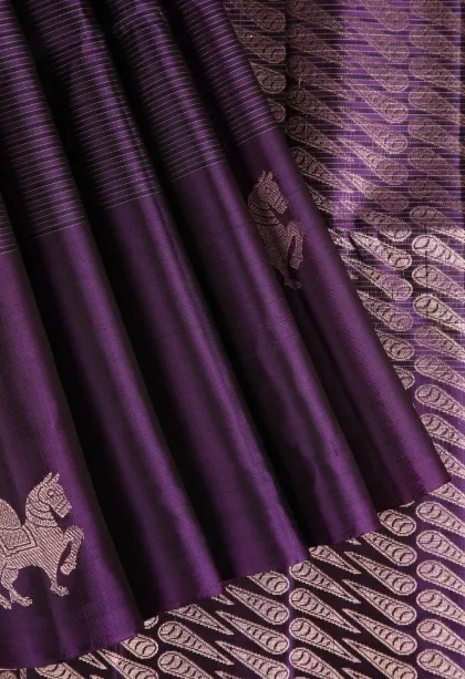 Viola Purple Soft Silk Saree with Gold And Silver Zari Stripes