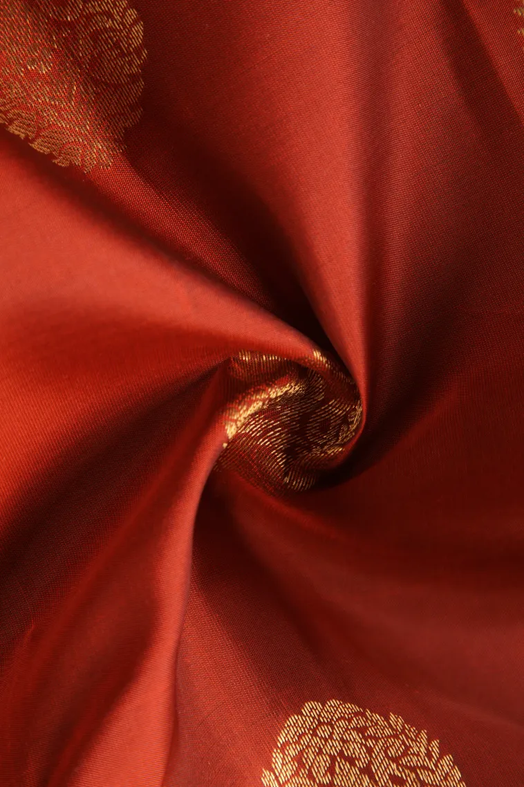 Amber Orange Soft Silk Saree with Gold Zari Buttis (small Dots Or Motifs) view 4