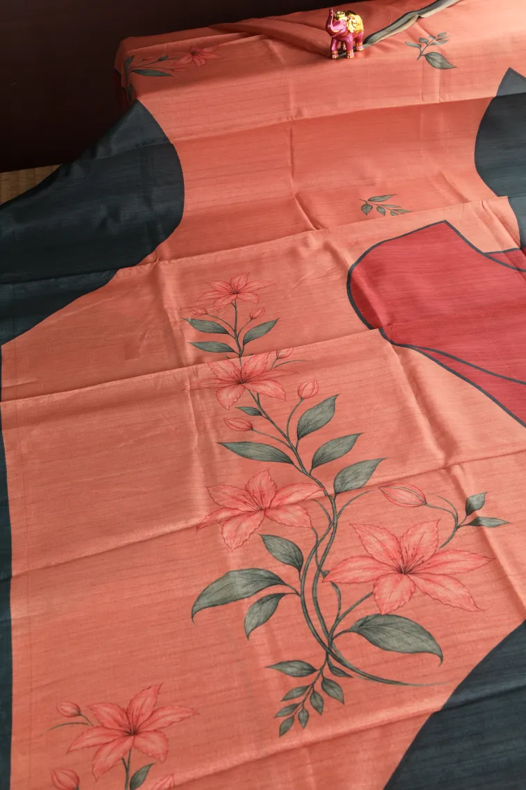 Peach Pink Semi Raw Silk Printed Without Zari With Geometric Shapes view 2