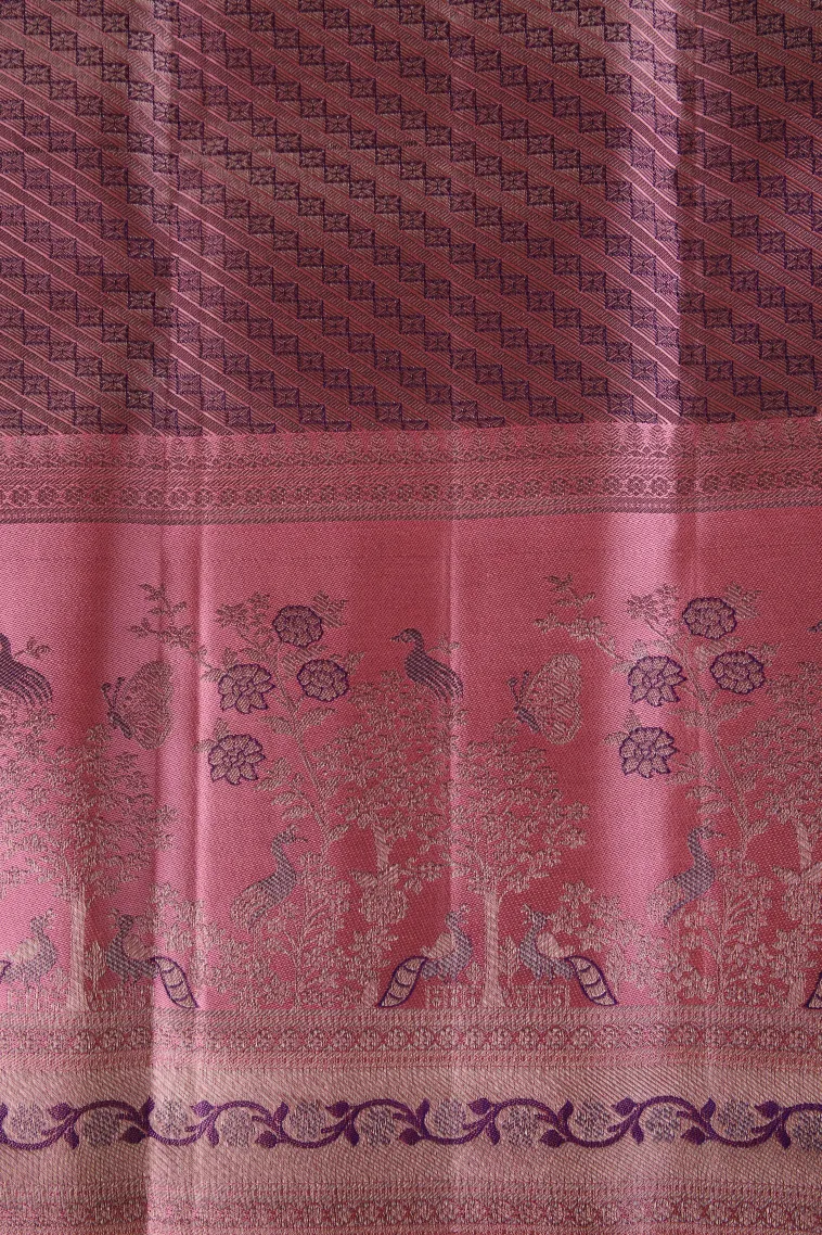 Indigo Blue Kanchipuram Silk Sarees with Silver Zari Peacock Motifs view 3