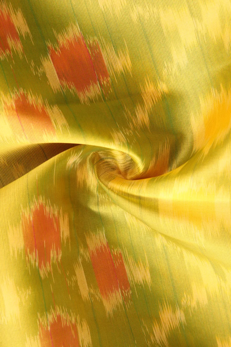 Lime Green Pochampalli Saree Without Zari With Floral Patterns view 4