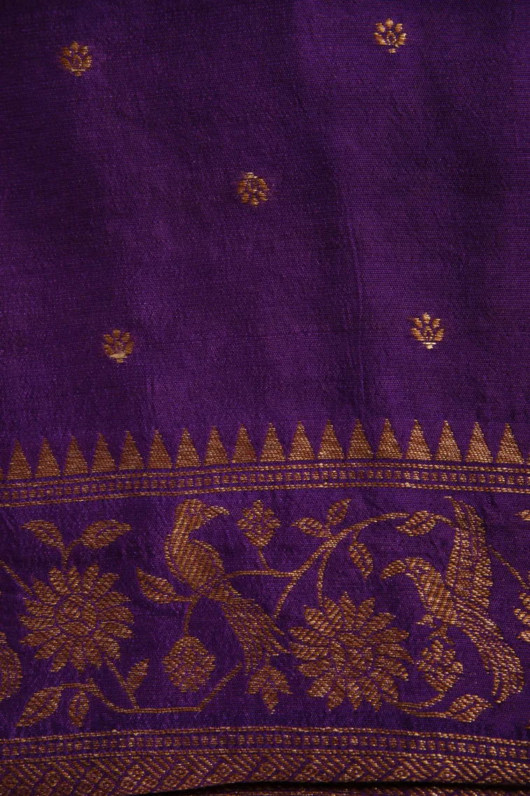 Lemon Yellow Banaras Sarees with Copper Zari Floral Patterns view 3
