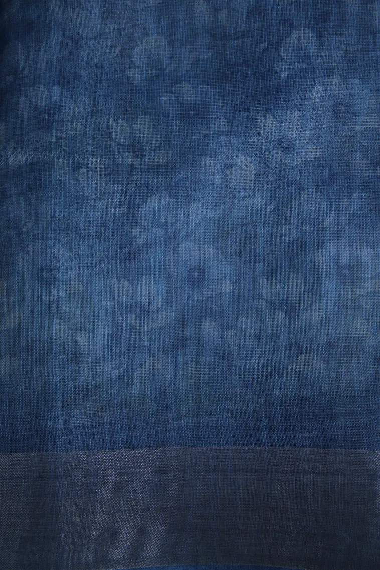 Daffane Blue Linen Saree with Silver Zari Floral Patterns view 3