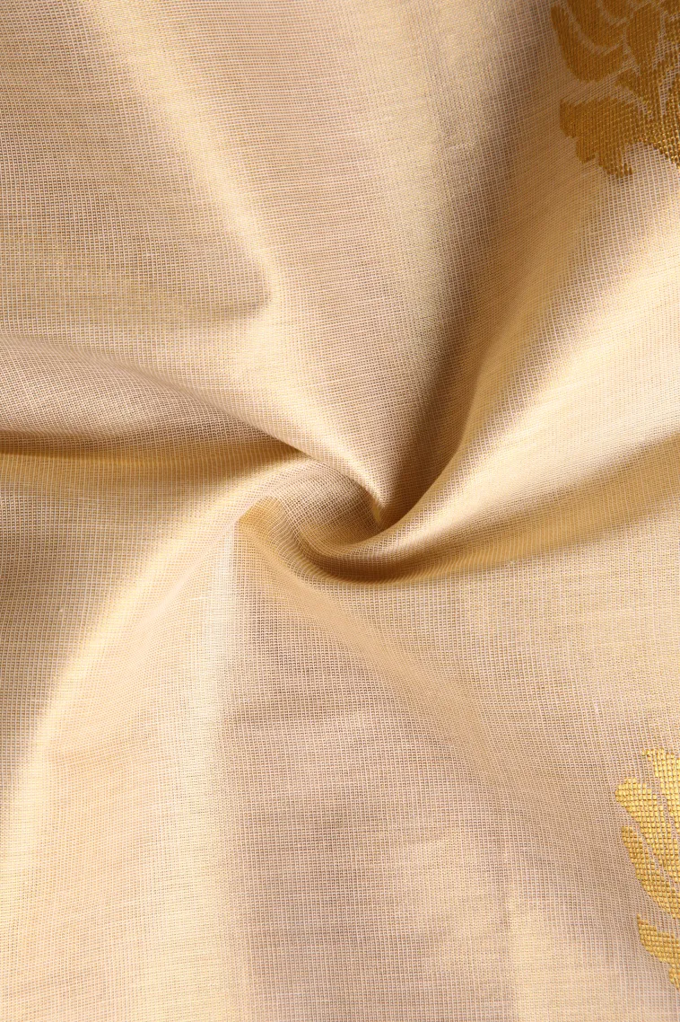 Cream White Kasavu Sarees with Gold Zari Flower Mottif view 4