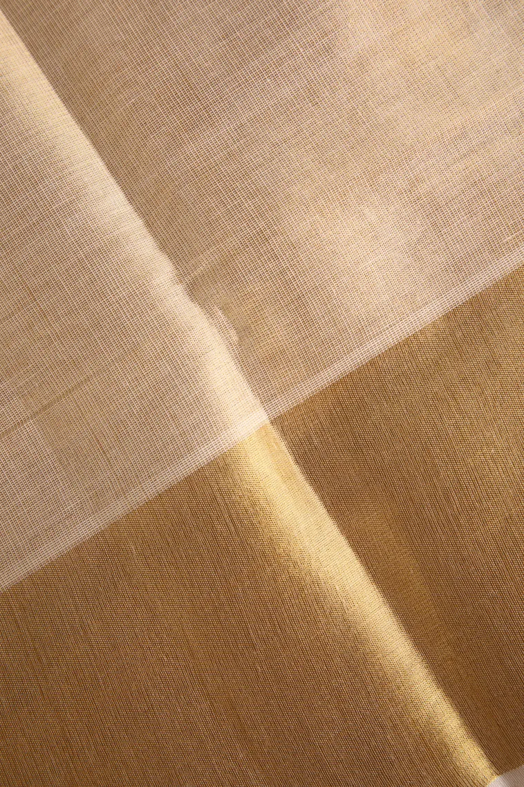 Cream White Kasavu Sarees with Gold Zari Flower Mottif view 3