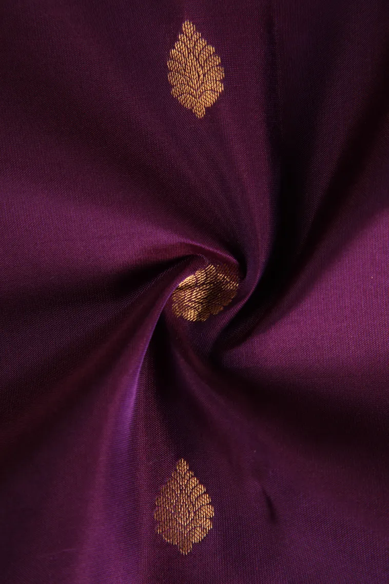 Plum Purple Soft Silk Saree with Gold Zari Buttis (small Dots Or Motifs) view 4