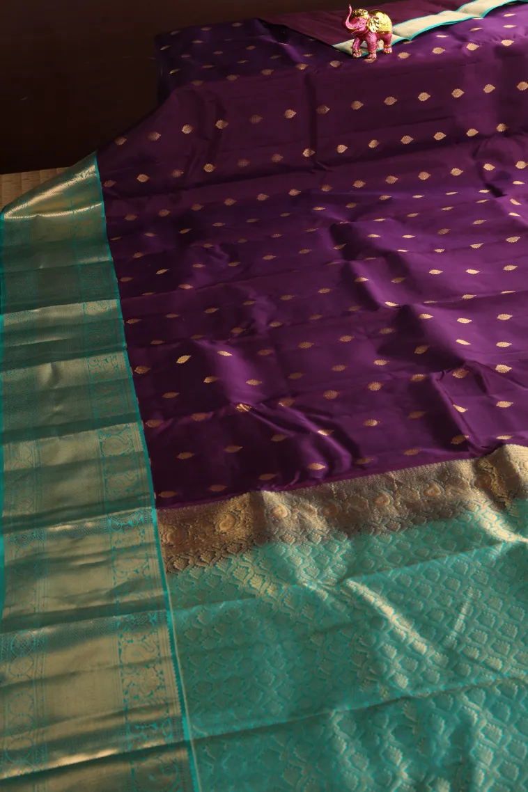 Plum Purple Soft Silk Saree with Gold Zari Buttis (small Dots Or Motifs) view 2