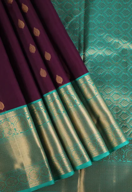 Plum Purple Soft Silk Saree with Gold Zari Buttis (small Dots Or Motifs)