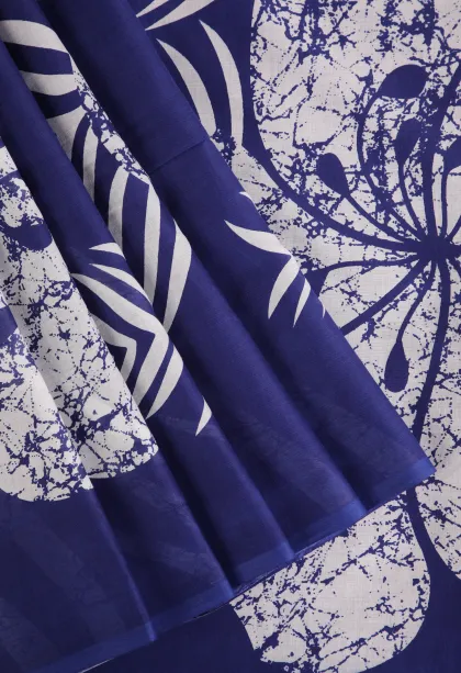 Daffane Blue Mul Mul Cotton Without Zari With Pathik Motifs