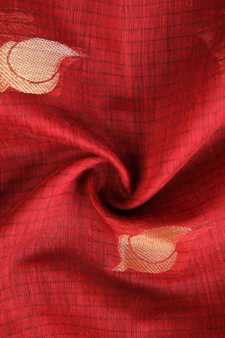 Apple Red Raw Silk Sarees with Gold Zari Mango Puttas view 4