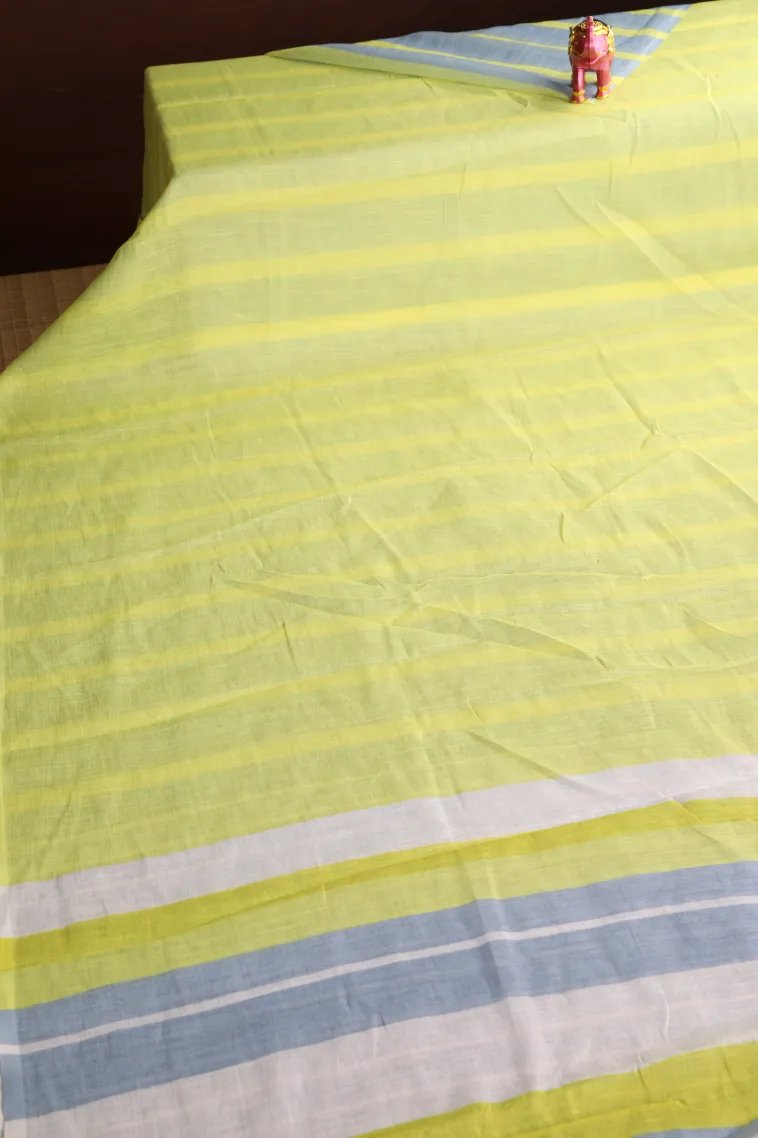 Olive Green Linen Saree Without Zari With Stripes view 2