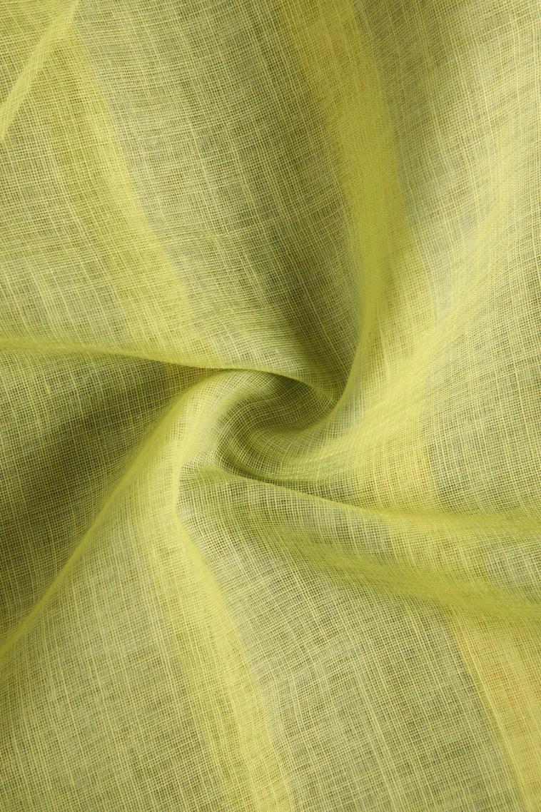 Olive Green Linen Saree Without Zari With Stripes view 4