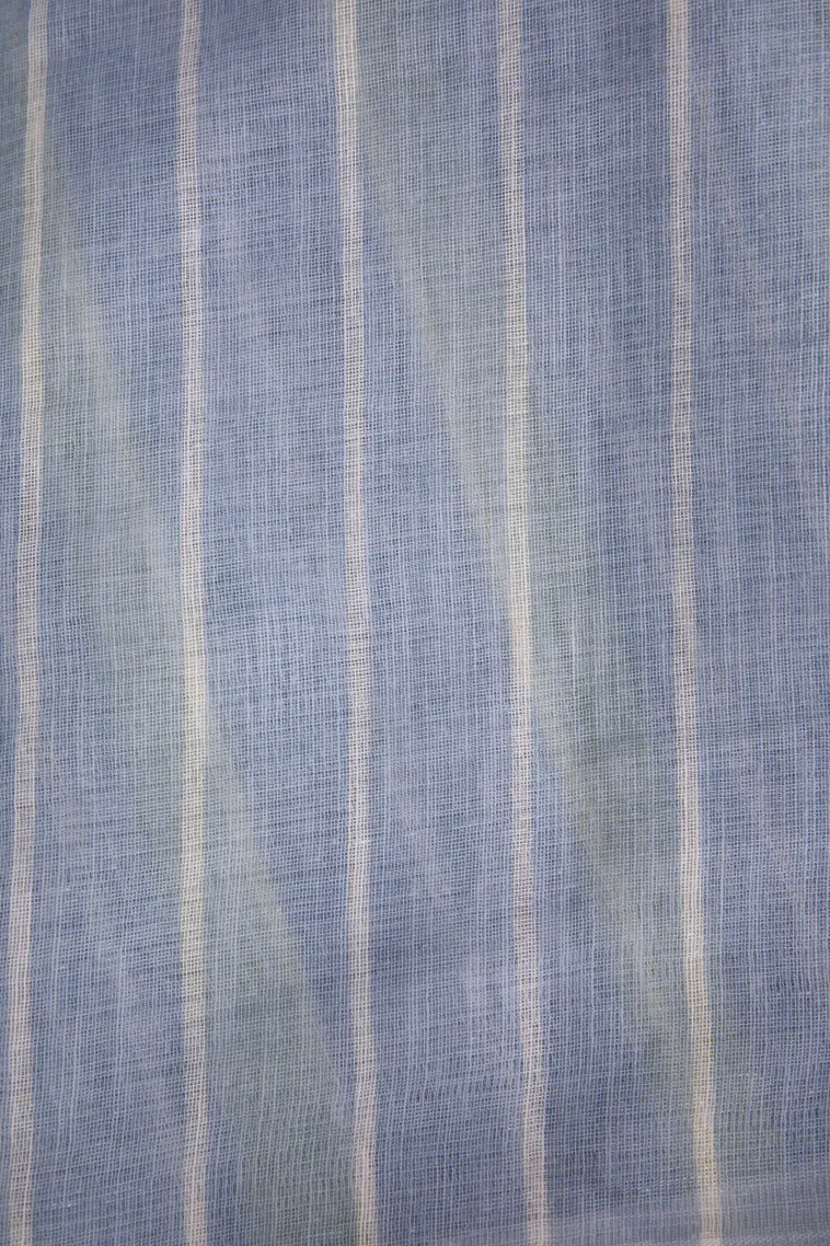 Olive Green Linen Saree Without Zari With Stripes view 3
