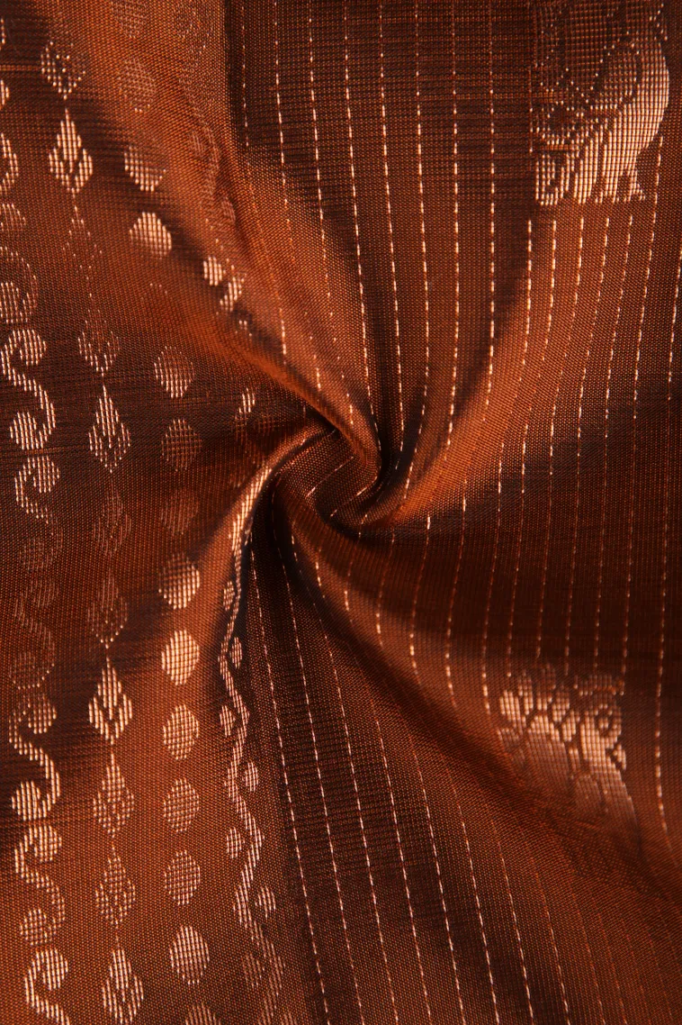 Tawny Brown Soft Silk Saree with Copper Zari Straipes And Puttas view 4