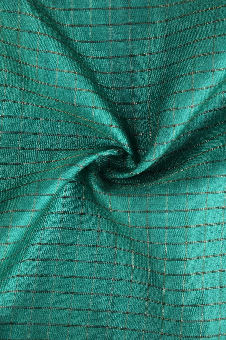 Teal Blue Tussar Saree with Gold Zari Checks view 4