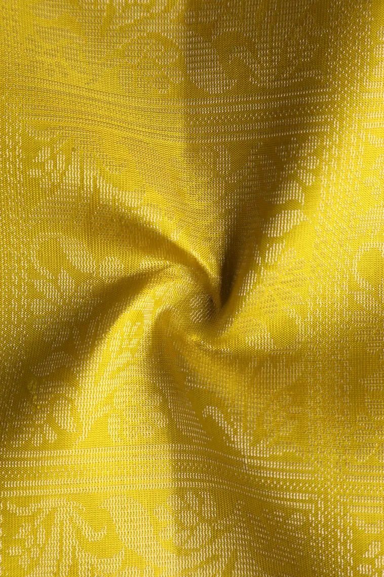 Lemon Yellow Soft Silk Saree with Silver Zari Checks view 4