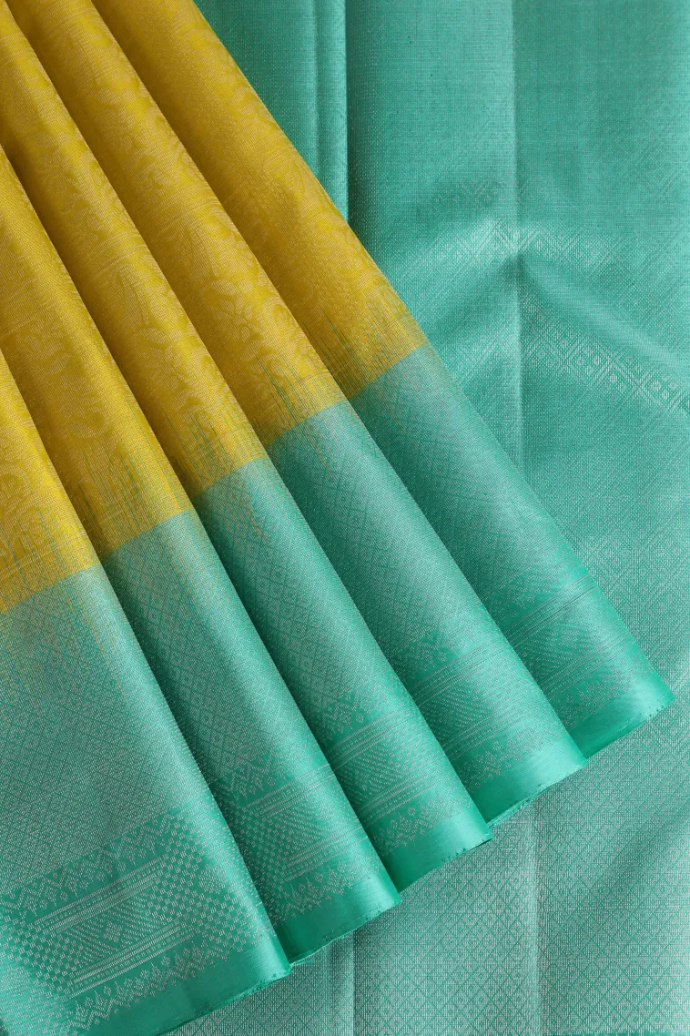 Lemon Yellow Soft Silk Saree with Silver Zari Checks view 1