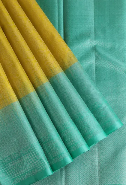Lemon Yellow Soft Silk Saree with Silver Zari Checks