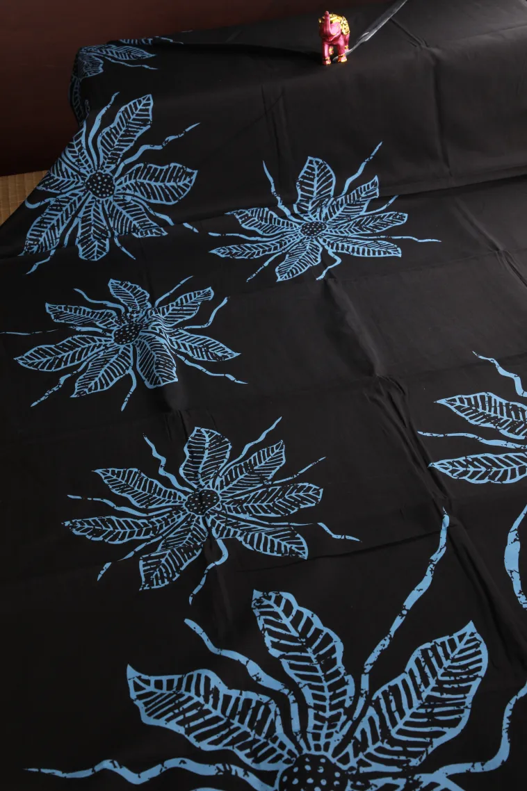 Asphalt Black Mul Mul Cotton Without Zari With Floral Patterns view 2