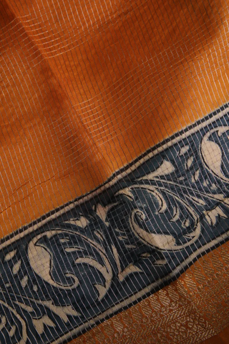 Tawny Brown Chanderi Cotton Sarees with Gold Zari Stripes view 3