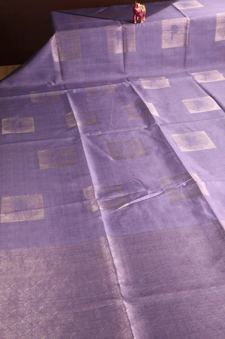 Periwinkle Purple Tussar Saree Without Zari With Jamandery Pattern view 2