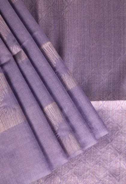Periwinkle Purple Tussar Saree Without Zari With Jamandery Pattern