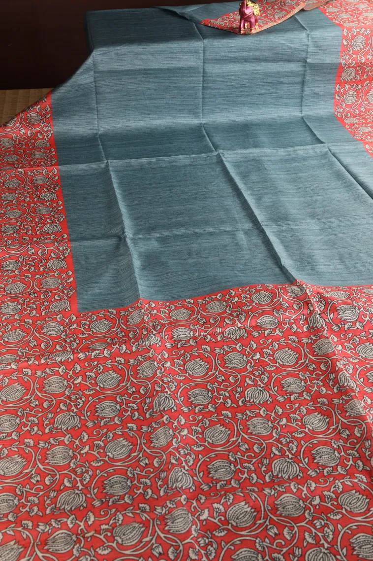 Stone Blue Fancy Saree with Thread Zari Plain With Border view 2