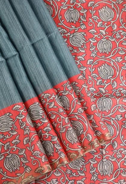 Stone Blue Fancy Saree with Thread Zari Plain With Border