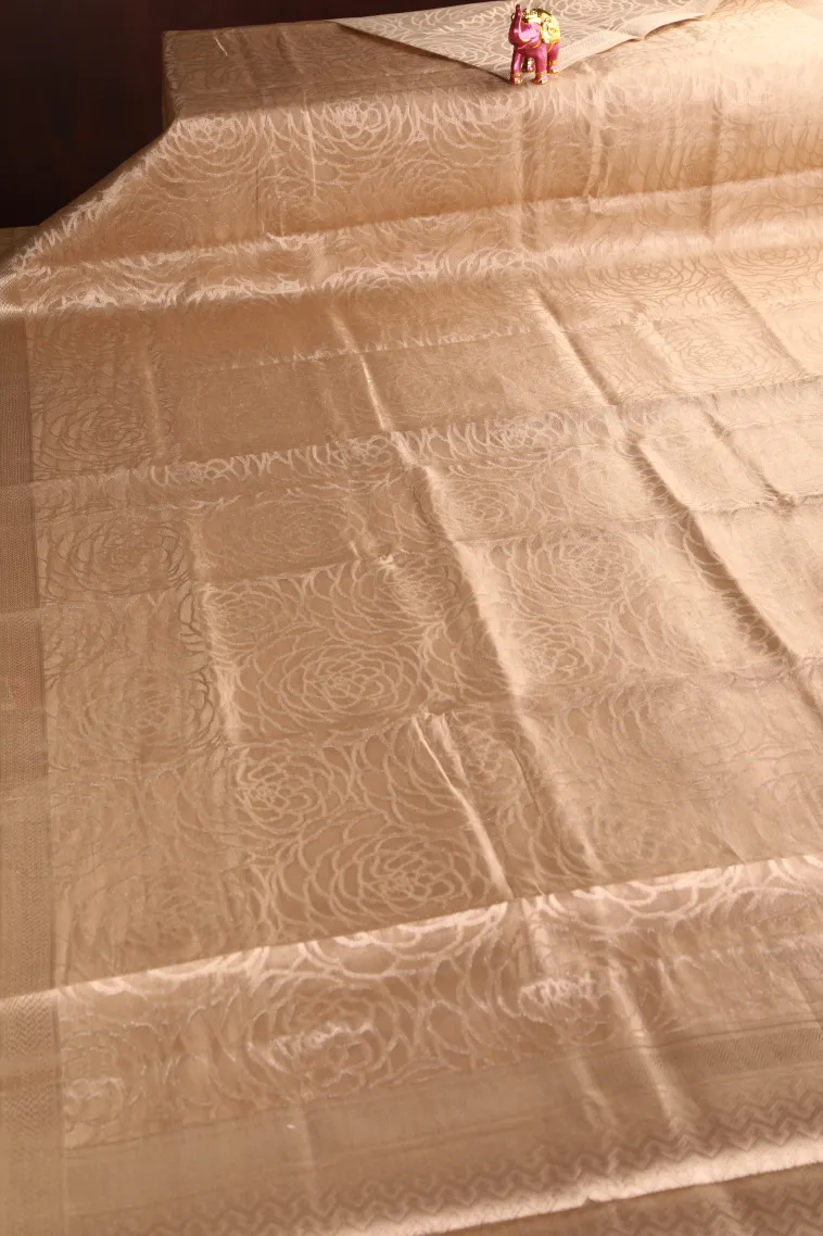 Vanilla Custard Yellow Organza Saree with Bronze Zari Floral Patterns view 2