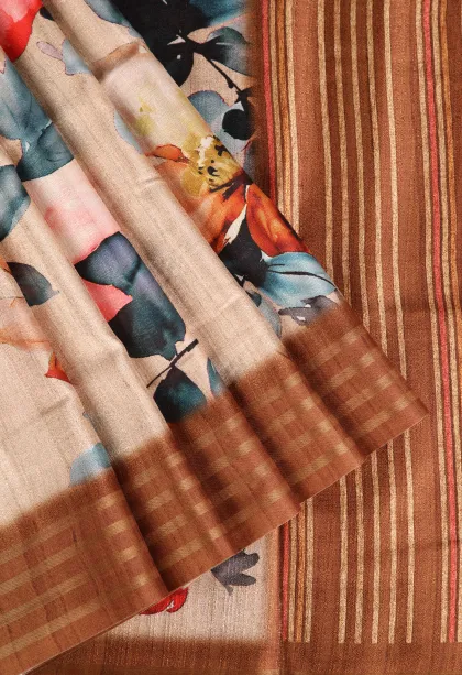 Sandollar Yellow Jute Sarees Without Zari With Floral Patterns