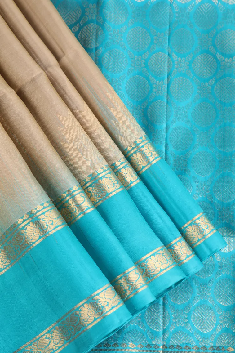 Tortilla Brown Soft Silk Saree with Gold Zari Temple Pattern