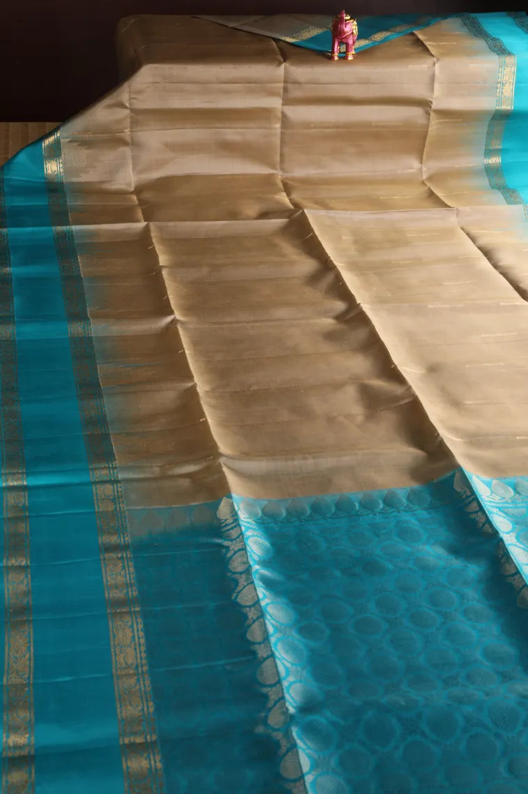 Tortilla Brown Soft Silk Saree with Gold Zari Temple Pattern view 2