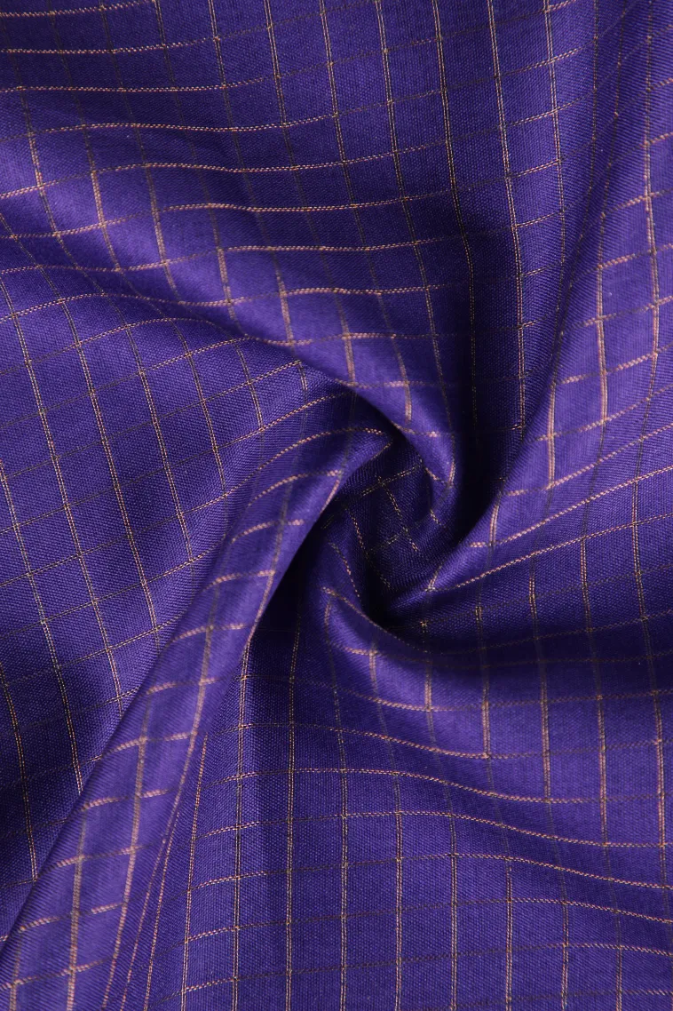 Berry Blue Semi Tussar Silk with Gold Zari Small Checks Pattern view 4