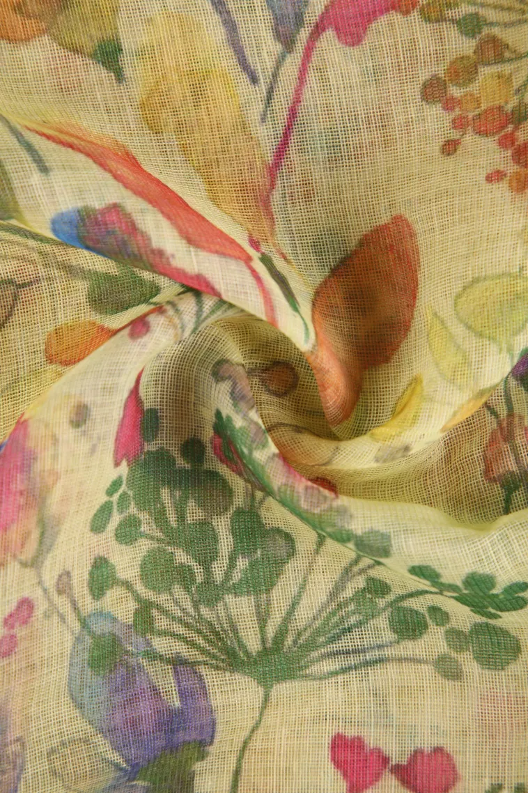 Olive Green Linen Saree with Silver Zari Floral Patterns view 4