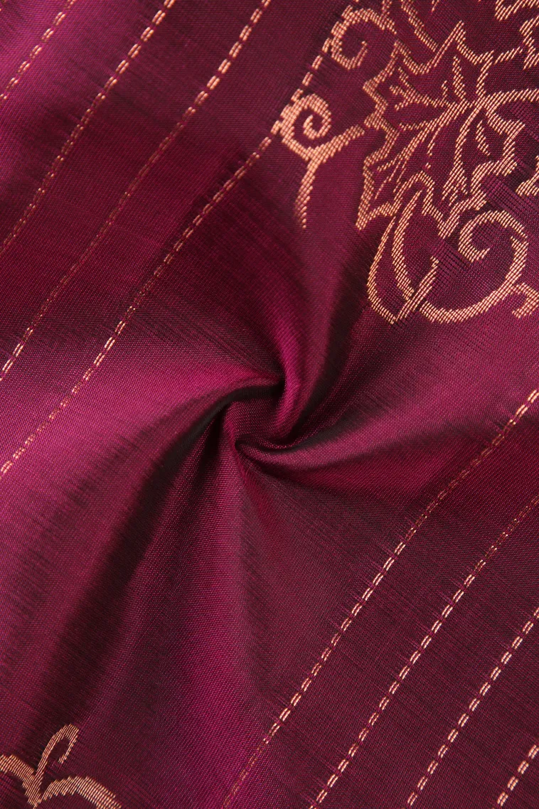 Magenta Purple Soft Silk Saree with Copper Zari Straipes And Puttas view 4