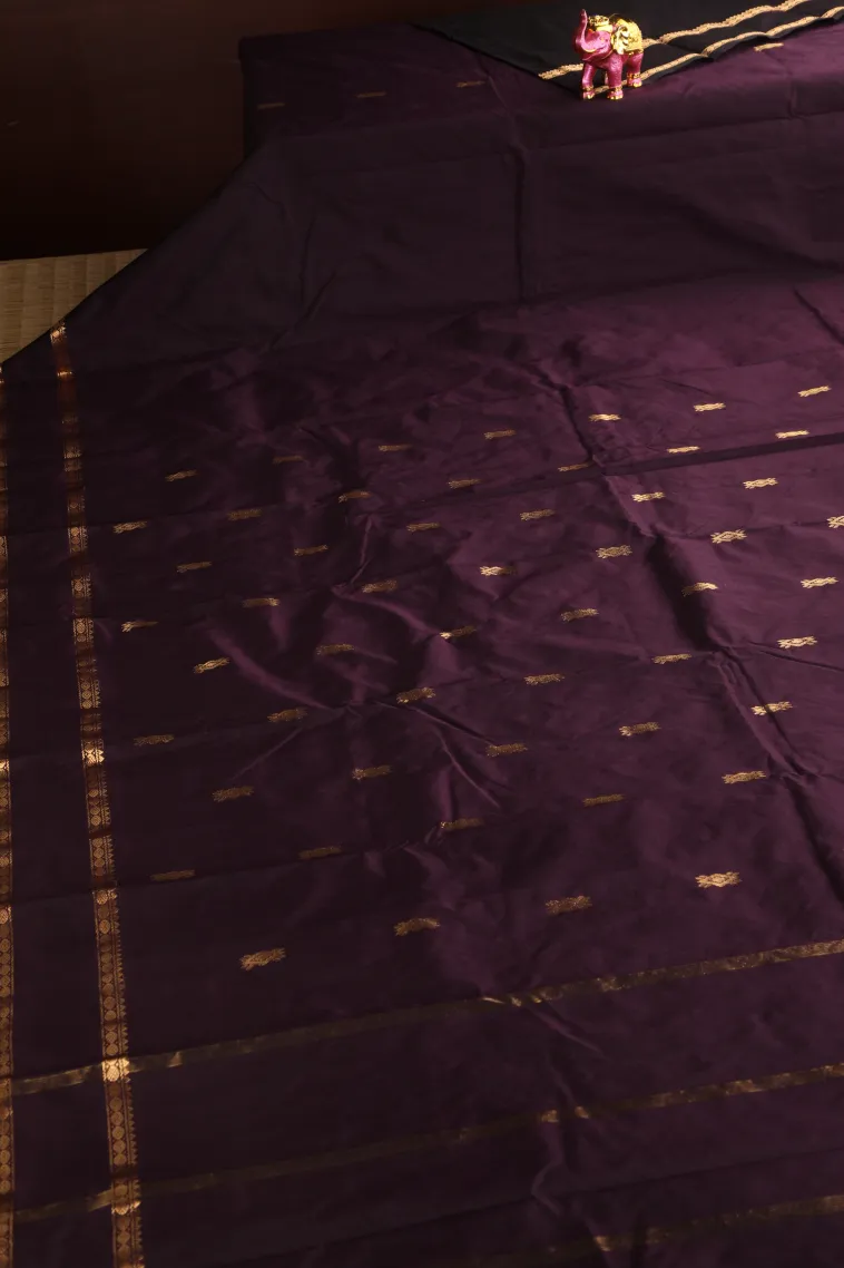 Grape Purple Soft Silk Saree with Gold Zari Buttis (small Dots Or Motifs) view 2
