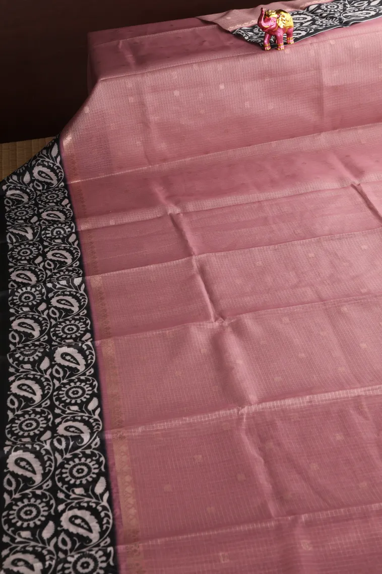 Lemonade Pink Manipuri Cotton Sarees with Gold Zari Buttis (small Dots Or Motifs) view 2