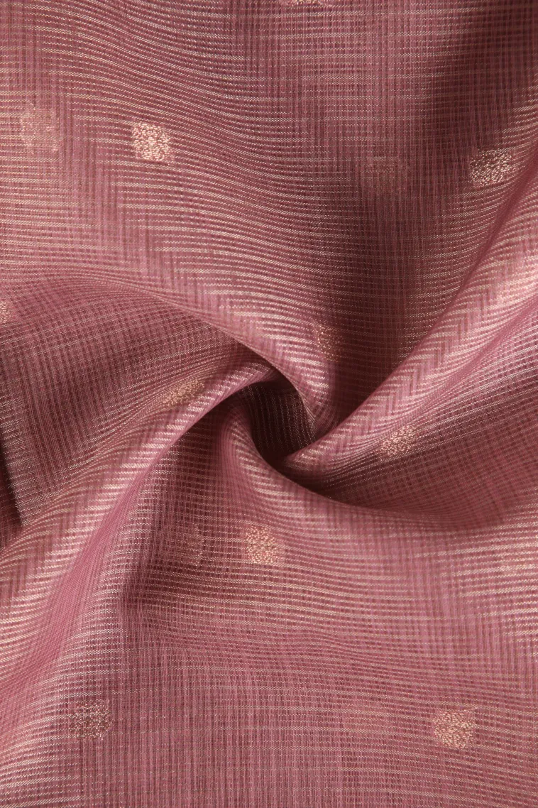 Lemonade Pink Manipuri Cotton Sarees with Gold Zari Buttis (small Dots Or Motifs) view 4