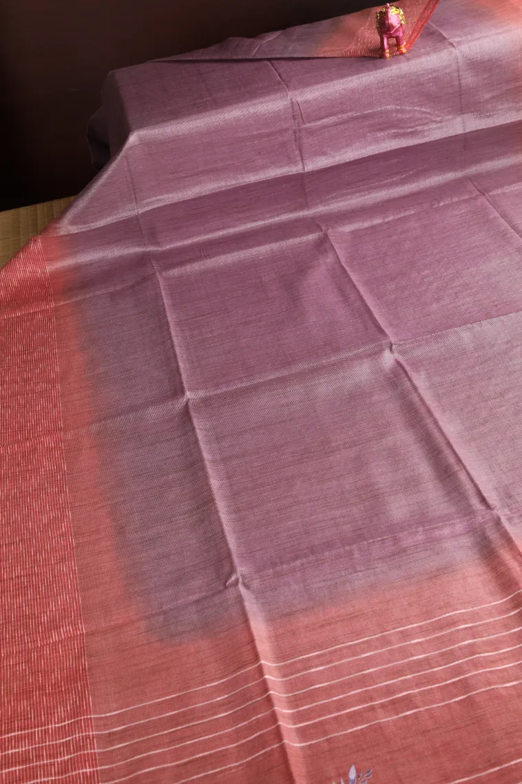 Mauve Purple Semi Tussar Silk Without Zari With Plain view 2