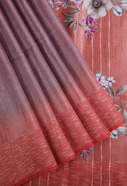 Mauve Purple Semi Tussar Silk Without Zari With Plain