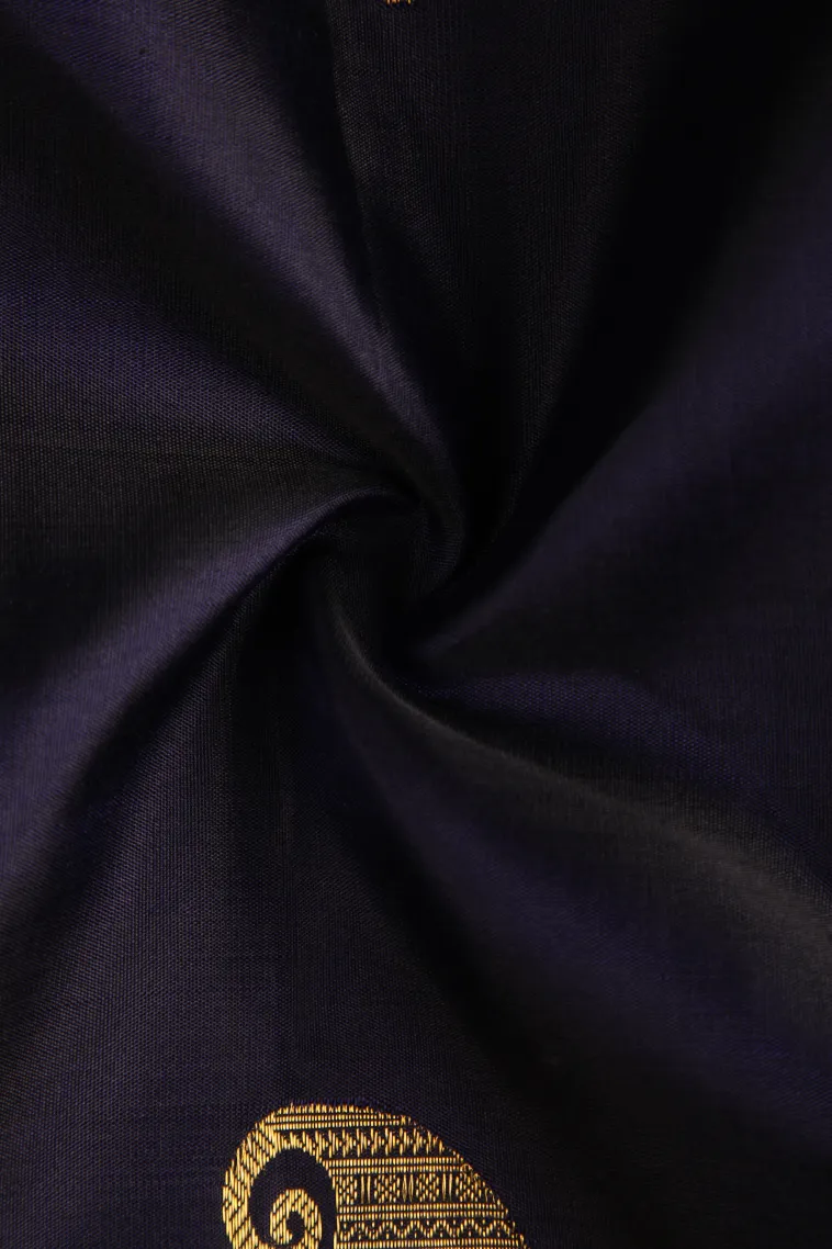 Indigo Blue Kanchipuram Silk Sarees with Gold Zari Mango Puttas view 4