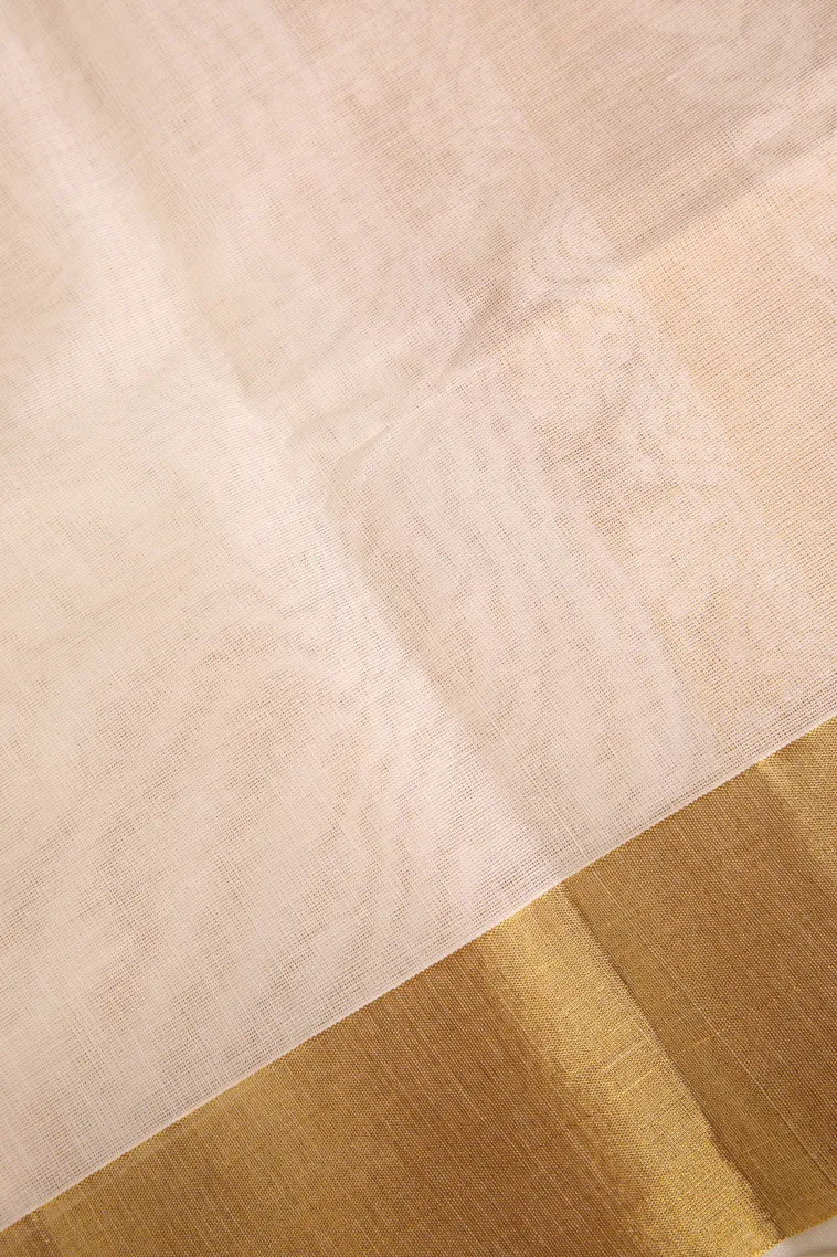 Coconut White Kasavu Sarees with Gold Zari Buttis (small Dots Or Motifs) view 3