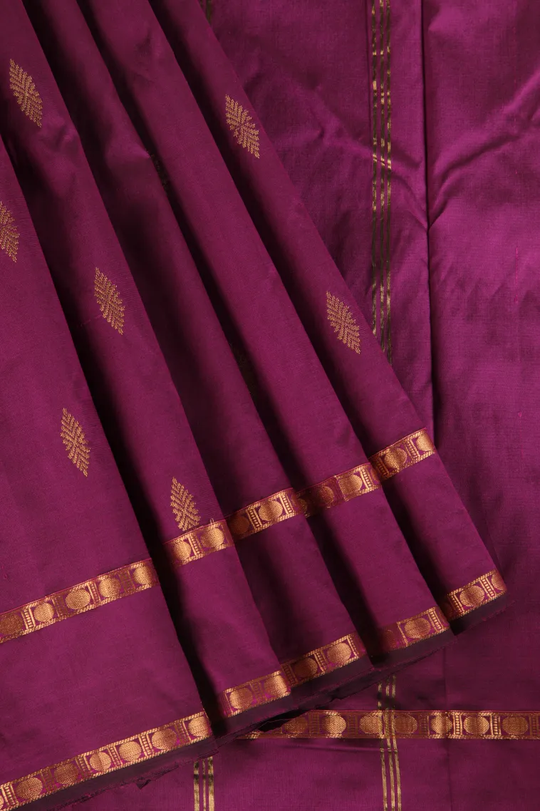 Magenta Purple Soft Silk Saree with Gold Zari Buttis (small Dots Or Motifs)