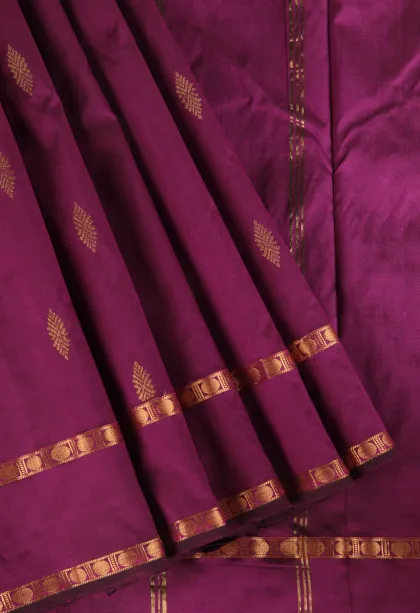 Magenta Purple Soft Silk Saree with Gold Zari Buttis (small Dots Or Motifs)