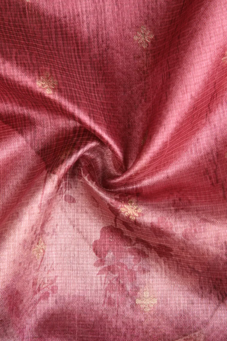 Rouge Pink Semi Tussar Silk Without Zari With Floral Patterns view 4
