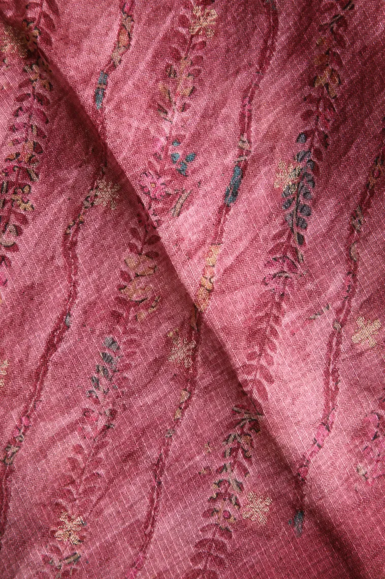 Rouge Pink Semi Tussar Silk Without Zari With Floral Patterns view 3